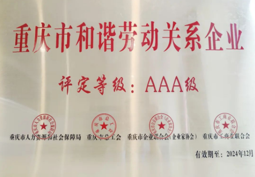 重慶中訊控股集團(tuán)榮獲重慶市和諧勞動關(guān)系A(chǔ)AA級企業(yè)稱號